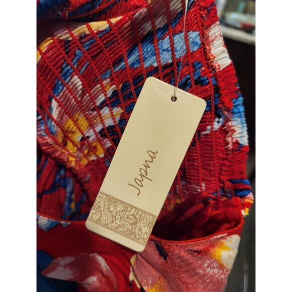 New Red Blue Hawiian Empire Waist Sleeveless Maxi Dress Japna Sz XS Tropical - Picture 6 of 8